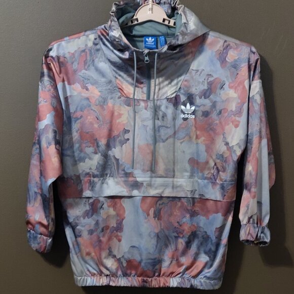 Adidas Originals Pastel Marbled Camo Satin Hoodie 1/4 Zip Pullover SIZE … - Picture 2 of 9